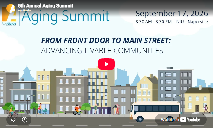 Street scene from the 5th Annual Aging Summit poster, Click to watch on YouTube.