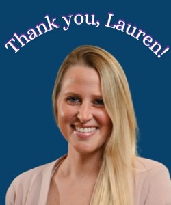 Portrait of outgoing Executive Director Lauren Wright, with Thank You, Lauren.